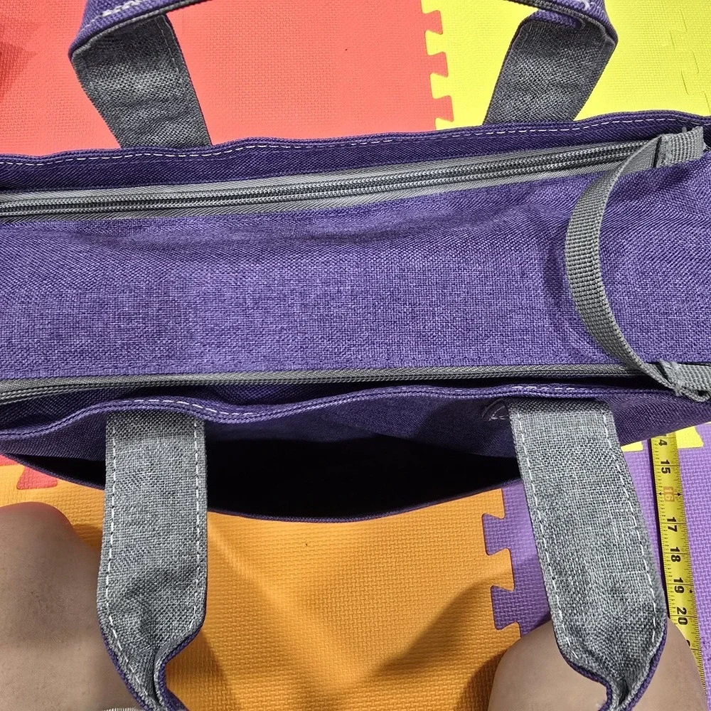 LocknLock Insulated Lunch Tote Bag - Purple/Grey Canvas - Large Crossbody & Hand